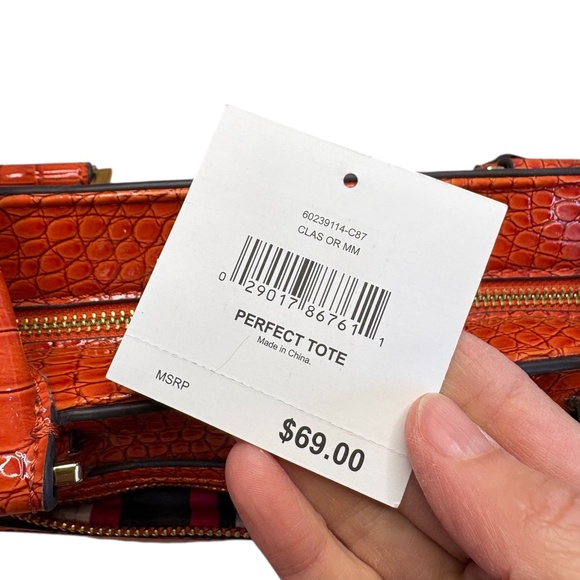 Anne Klein Faux Croc Embossed Tote Bag Orange Shoulder Purse Gold Hardware - Picture 13 of 16